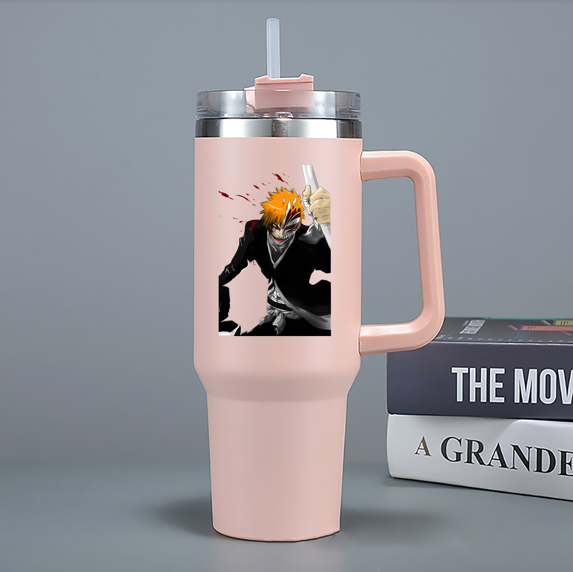 （画像用） ブリーチ 黒崎一護（くろさき いちご）BLEACH Kurosaki Ichigo 1200mL車用タンブラー - クリスタルステッカー（プラスチックストロー付き）
